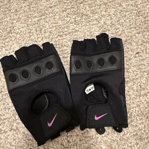 Nike Black Fingerless Training Gloves with Pink Swoosh